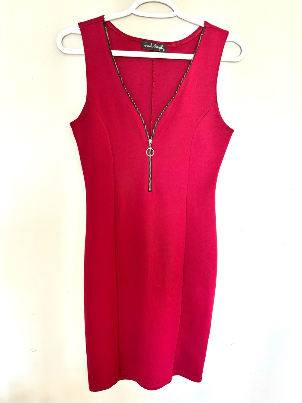 Burgundy Sleeveless Zip-Front Bodycon Dress